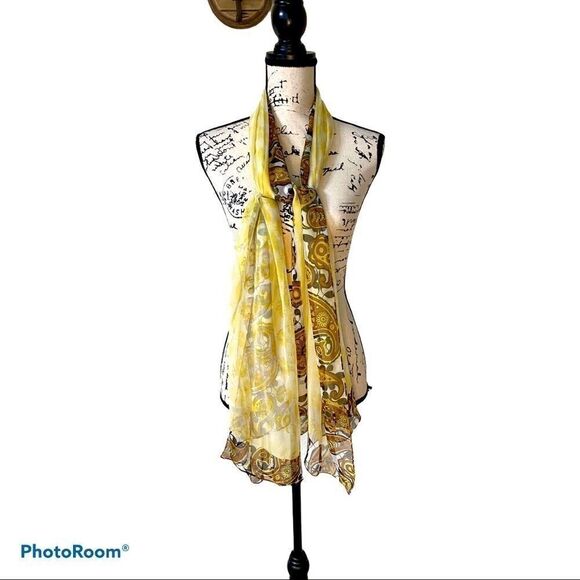 ❤️Charming Charlie Yellow/Brown Paisley Scarf - Picture 1 of 8